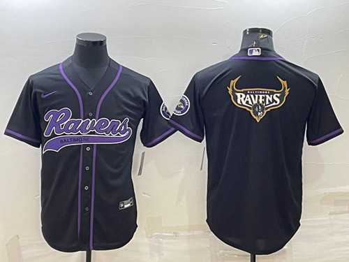 Men%27s Baltimore Ravens Black Team Big Logo With Patch Cool Base Stitched Baseball Jersey->baltimore ravens->NFL Jersey